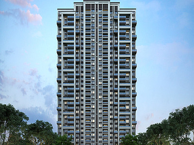 3d现代高层住宅外观夜景模型