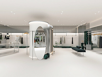3d现代黑白高级感服装店模型
