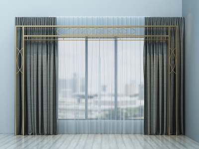 3d现代窗帘吊灯组合模型