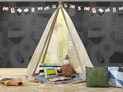 3d现代儿童房摆件帐篷模型