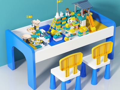 积木桌玩具3d模型