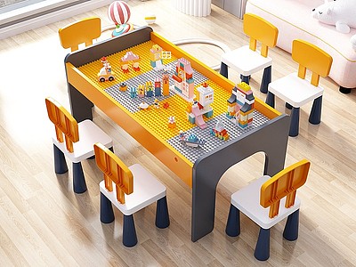 积木桌玩具组合3d模型