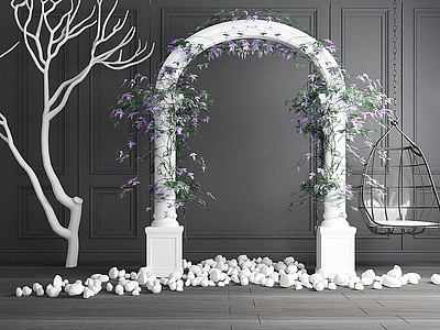 婚礼花圈花环干枝吊椅组合模型3d模型