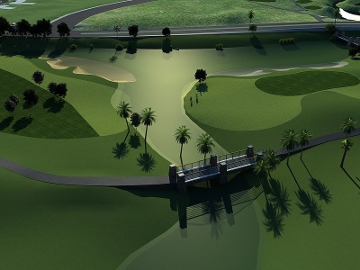 3d热带小桥<font class='myIsRed'>流水</font>高尔夫球场模型