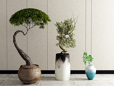 3d新中式植物盆栽景观模型