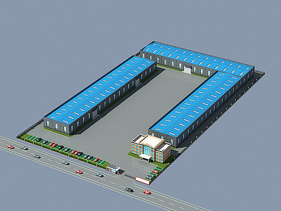 3d工业厂区鸟瞰图模型