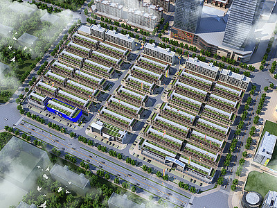 3d办公楼鸟瞰规划工厂模型