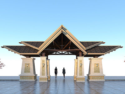 东南亚风格大门酒店模型3d模型