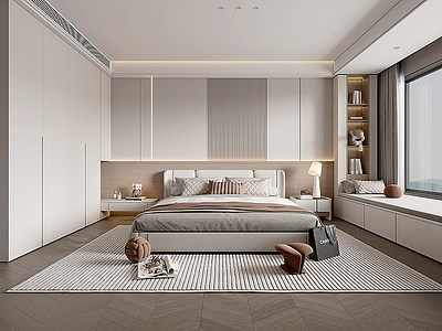 家居卧室简约卧室双人床模型3d模型