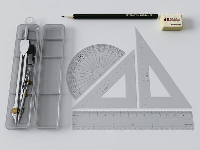 3d圆规铅笔尺子模型