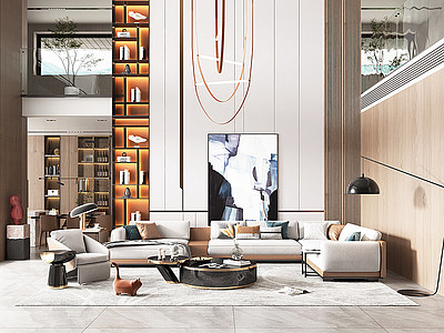 3d现代别墅客厅模型