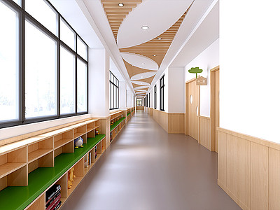 3d幼儿园过道过道走廊活动柜模型