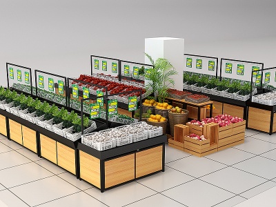 3d现代生鲜超市水货蔬菜货架模型