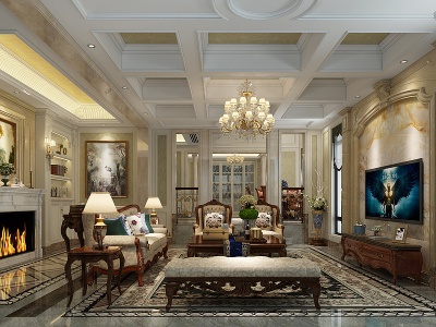 欧式古典别墅客厅模型3d模型