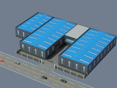 3d现代工厂鸟瞰图模型
