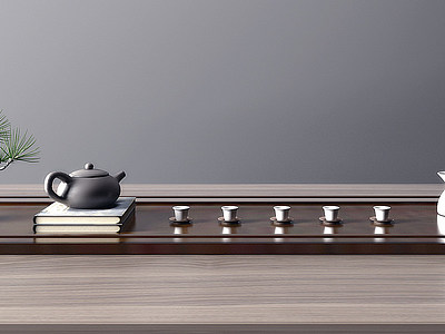 3d新中式茶具摆件组合模型