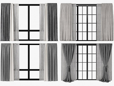3d现代窗帘门窗组合模型