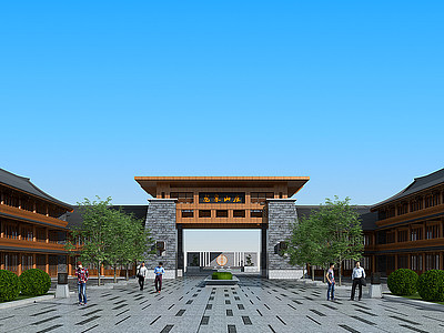 3d中式古建大门入口模型