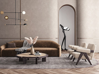 现代沙发茶几组合模型