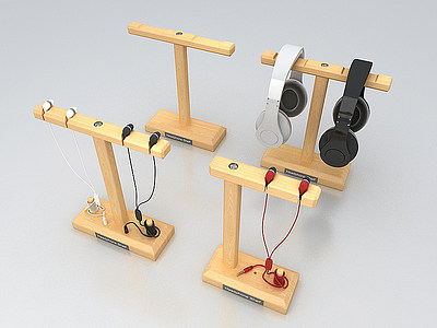 摆件组合实木耳机架模型3d模型