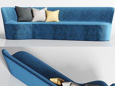 3d现代弧形绒布多人沙发模型