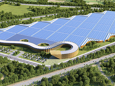 3d现代太阳能园区鸟瞰图模型