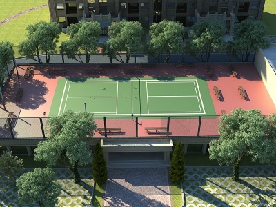 现代网球场羽毛球场模型3d模型