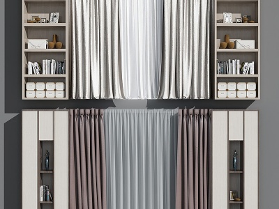 现代窗帘柜架组合模型