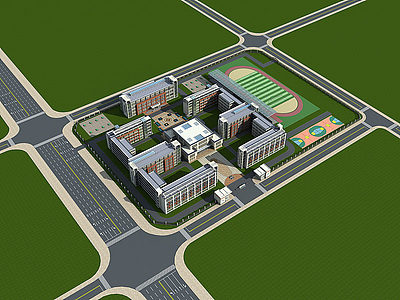 3d现代学校中学教学楼模型