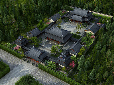 3d中式古建筑寺庙园林景观模型