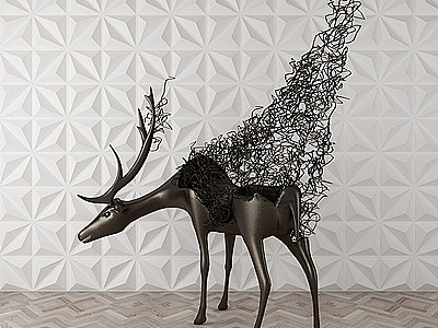 现代抽象铁艺鹿装饰摆件模型3d模型