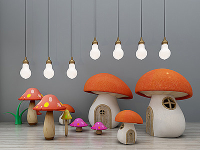 3d现代卡通蘑菇房组合模型