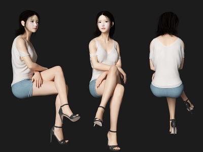 坐姿美女人物3d模型