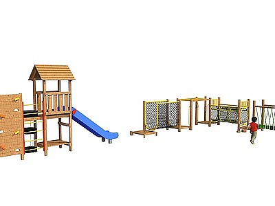 户外木制滑梯儿童游乐设施模型3d模型