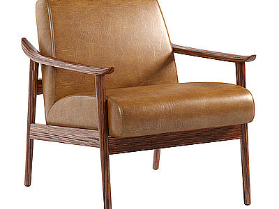 简欧休闲沙发皮质靠背椅子模型3d模型