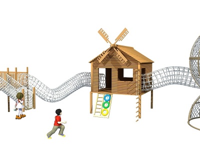 3d户外木制滑梯儿童游乐设施模型