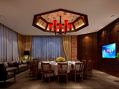 中式酒店餐厅包厢模型3d模型