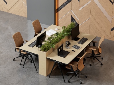 四人办公桌3d模型