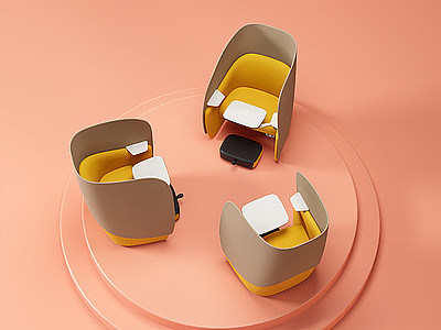 3d粉色简约办公休闲区办公椅模型