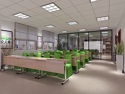 现代公共办公室办公区模型