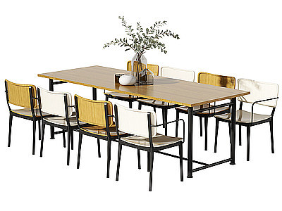 现代简约餐桌椅组合模型