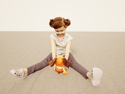 坐地板玩玩偶小女孩模型3d模型