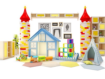 3d现代儿童卡通城堡玩具模型