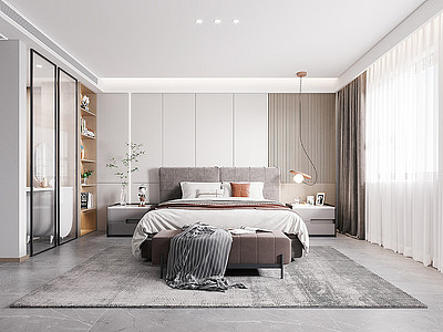 3d现代简约家居卧室主卧模型