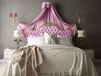 3d欧式园帐粉色双人床模型