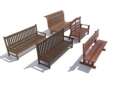 户外实木胡桃色长凳排椅3d模型