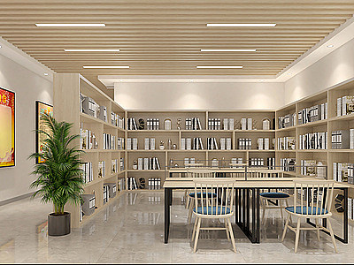 3d现代图书馆阅览室模型