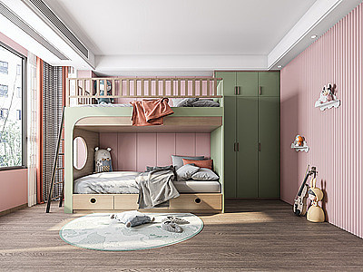北欧女孩儿童房上下床模型3d模型