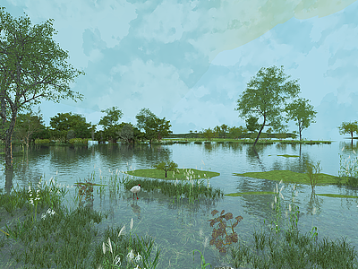 滨水湖泊景观模型