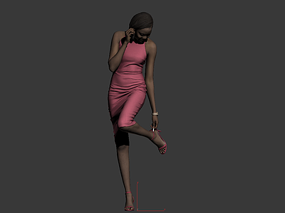 粉色连衣裙黑人女人模型3d模型